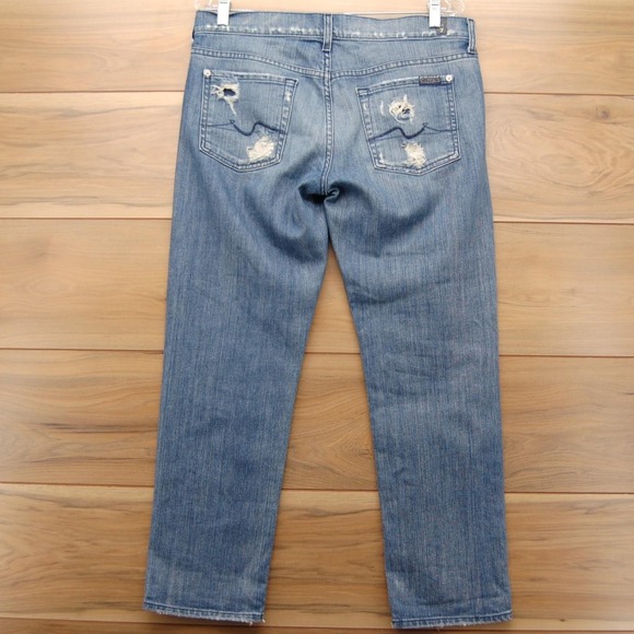 7‎ For All Mankind Jeans Womens 29 Rickie Boyfriend Distressed Ripped Made USA - Picture 7 of 16